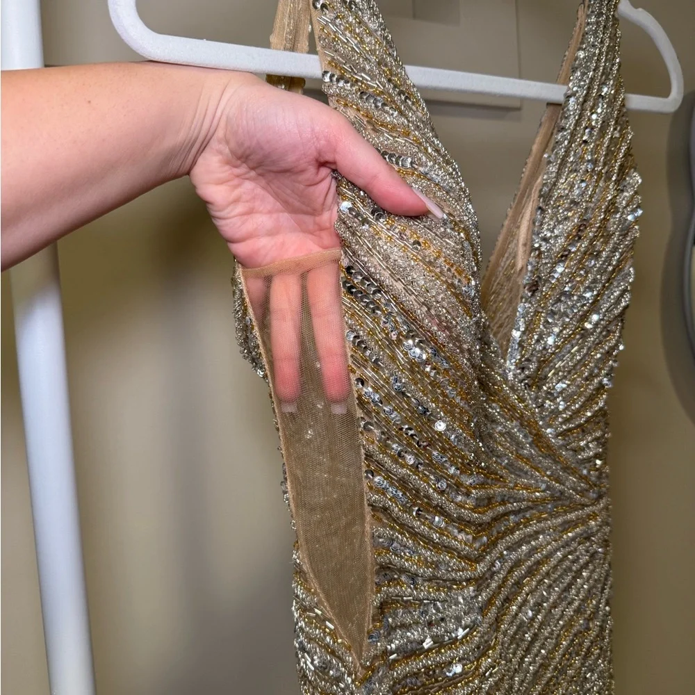 Jovani Gold Beaded Sequin Evening Gown - Picture 2 of 16